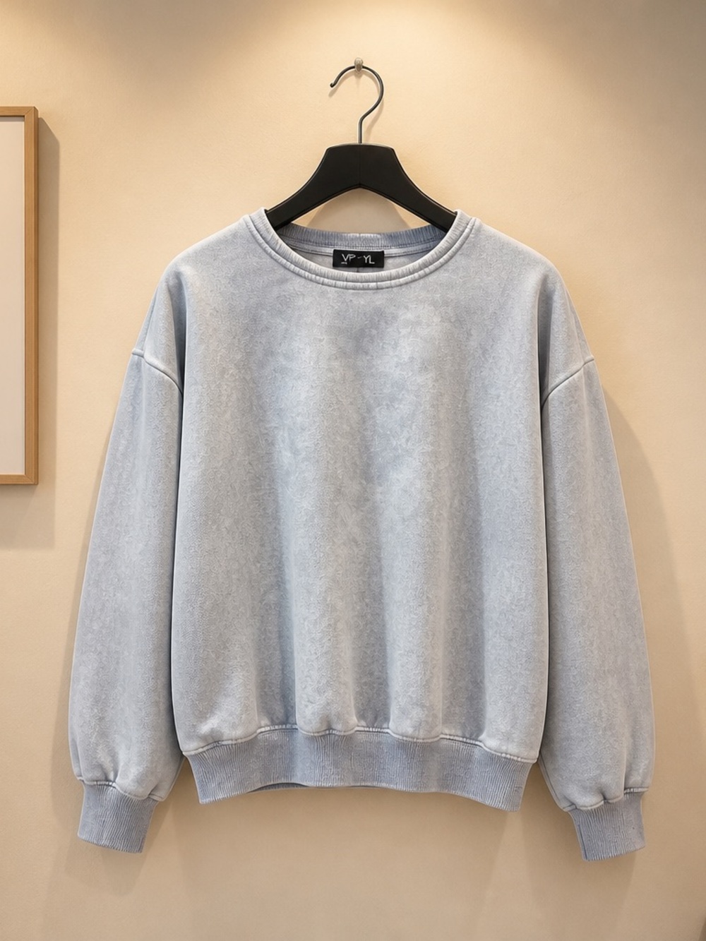 Womens Washed Light Grey Crewneck Pullover Sweater